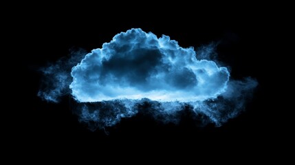 Poster - Dramatic Blue Cloud Formation Illuminated Against a Black Background Creates a Striking Visual of Nature's Mysteries and Beauty at Night