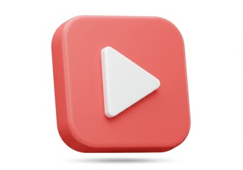 Fototapete - 3D Illustration of Play button icon with red square and white triangle isolated on white background