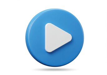 Fototapete - 3D Illustration of Blue play button with white triangle isolated on white background