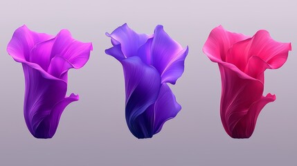 Poster - Three purple flowers are shown in a row. The flowers are arranged in a vase