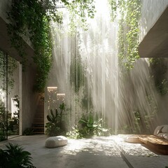 Poster - Sunlight Streams Through Lush Greenery in a Serene Indoor Garden Oasis