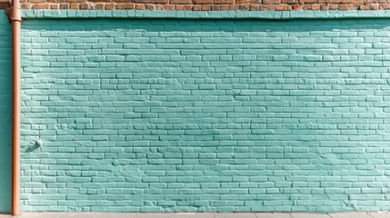 Poster - Wall with a green brick background and a pipe on the left side. The wall is empty and has no decoration