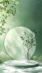 Poster - Elegant Greenery Reflected in a Serene Setting With a Minimalist Design Showcasing Nature's Beauty and Tranquility During the Soft Light of an Afternoon