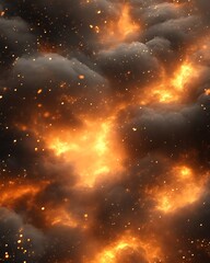 Wall Mural - Fiery Nebula Of Space And Dust With Floating Glowing Sparks