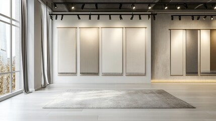 Poster - Modern Minimalist Art Gallery Showcasing Blank Canvases With Soft Natural Light Illuminating the Spacious Interior