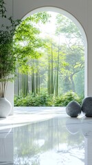 Poster - Tranquil Indoor Oasis With Natural Beauty and Serene Reflections Amidst Lush Greenery and Gentle Light
