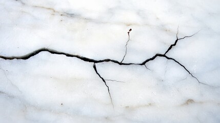 Poster - White marble slab with cracks in it. The cracks are deep and wide, and the marble is broken into pieces. Concept of destruction and decay, as the once-beautiful marble has been damaged