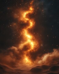 Wall Mural - A bright fiery stellar nebula winds throughout the dark expansive cosmos
