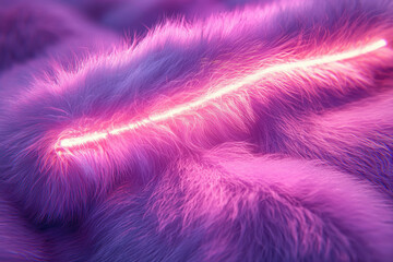 Poster - Pink fur texture illuminated by a glowing line, creating a surreal and dreamy aesthetic.