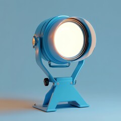 Poster - Bright and Bold Art Deco Style Spotlight Illuminating a Soft Blue Background in a Contemporary Interior Design Setting, Showcasing Its Unique Shape and Vibrant Color