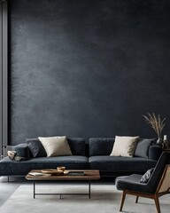 Poster - Modern Minimalist Living Room With Dark Walls and Stylish Furniture Creating a Cozy Atmosphere