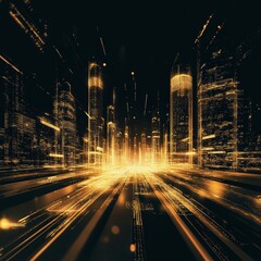 Fototapete - Illuminated Cityscape Revealing a Futuristic Urban Landscape at Night With Glowing Skyscrapers Emanating Streams of Light and Energy