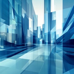 Aufkleber - Futuristic Cityscape Made of Glass and Light Reflecting Brilliant Shades of Blue, Combining Technology and Architecture in a Vibrant Urban Environment