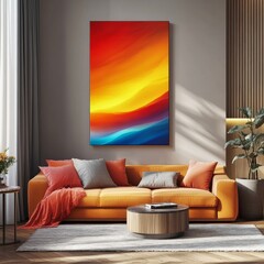 Poster - Vibrant Sunset Hues Decor in Modern Living Room Creates a Warm and Inviting Atmosphere With Contemporary Design Elements and a Cozy Feel