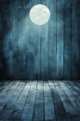 Poster - A Mystical Moon Illuminates an Enchanted Wooden Room, Casting Ethereal Shadows at Night, Creating a Serene Atmosphere Filled With Wonder and Calmness