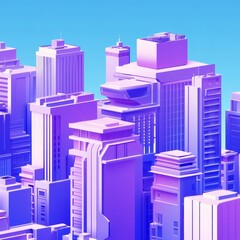 Aufkleber - Bright Futuristic Cityscape Showcasing Vibrant Purple and Blue Buildings Under a Clear Sky, Evoking a Sense of Innovation and Creativity in Modern Architecture