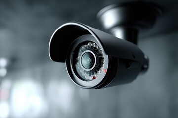 Poster - Close-up shot showcasing a sleek and modern security camera mounted on the ceiling, designed for surveillance, offering peace of mind and protection for indoor spaces.