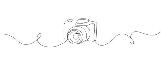 Poster - Camera with one continuous line. Minimal symbol of photography. Vector line editable illustration of professional camera