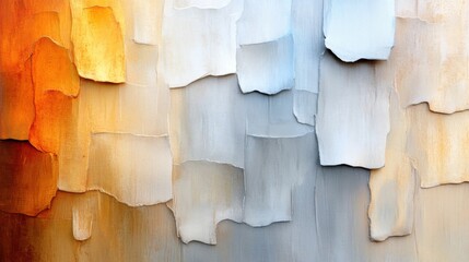 Poster - This artwork showcases an abstract arrangement of layered textures with warm oranges and cool blues. The interplay of colors provides a dynamic visual that adds depth to any room.
