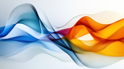 Poster - Colorful wave patterns twist and flow in harmonious motion, showcasing shades of blue, orange, and red on a smooth, light background that evokes a sense of creativity and dynamism.