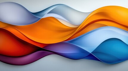 Poster - Softly flowing waves in various vibrant colors merge and contrast against a light background, showcasing a beautiful and harmonious abstract design.