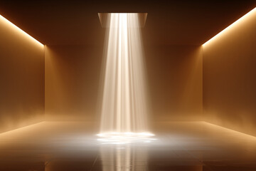 Poster - A beam of light shining down into a minimalist room. The soft glow illuminates the scene