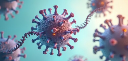 Poster - 3D illustration of genetically engineered immune cell with implanted mRNA gene strand. Concept art of immunotherapy, oncology, molecular research, treatment of cancer. Science, medicine, healthcare.