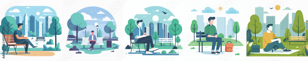 Vector of a man sitting in the park Stock Vector | Adobe Stock