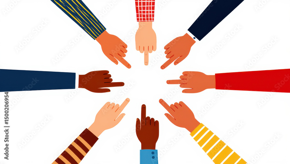 Diverse Hands Pointing Towards a Common Center Unity, Collaboration ...