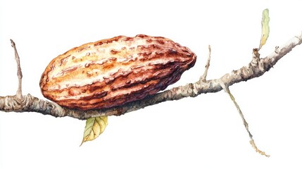 the illustration, which is hand-painted, features cacao pods on a branch