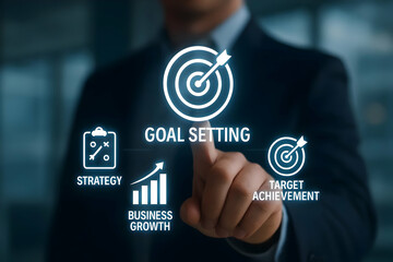Poster - Goal setting business strategy target achievement and growth for success planning and development concept