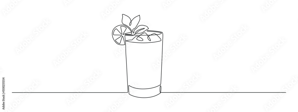 Line Drawing Raspberry Mojito Praca wektorowa bez tantiem: Glass of cocktail in continuous one line ...