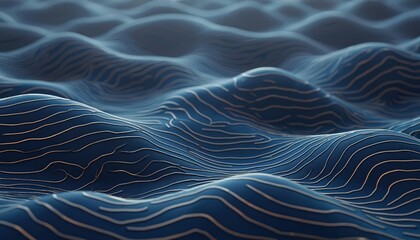 Aufkleber - Abstract illustration of dark blue topographic backgrounds textures with random wave lines. Modern art graphic, sea waves concept. For design, advertising, wallpaper, banner, poster background.