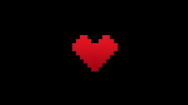 Minimalist abstract pixel art heart, bright red on black or white background, clean lines