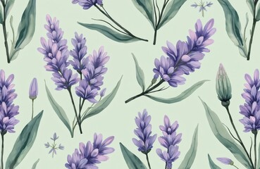 hand drawn floral seamless pattern with lavender flowers, leaves. watercolor botanical art backgroun