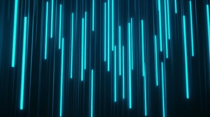 Fototapete - Abstract teal glowing lines falling on dark background.
