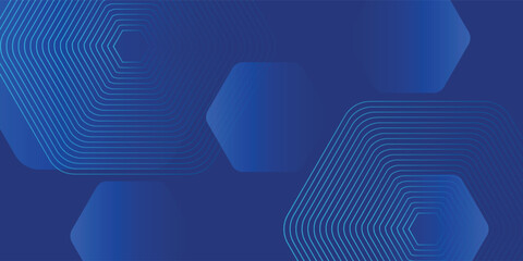 Modern abstract blue background with glowing geometric lines. Blue gradient hexagon shape design. Futuristic technology concept.