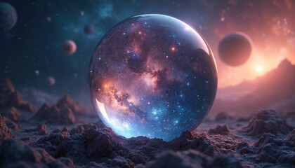Aufkleber - Cosmic crystal ball, universe inside. Space background with stars planets galaxies. Illustration for fantasy art, sci-fi, astrology, astronomy, fortune telling. Surreal dream scene with planets,