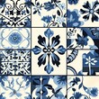 © IQRAM - Blue and white floral patchwork tile design