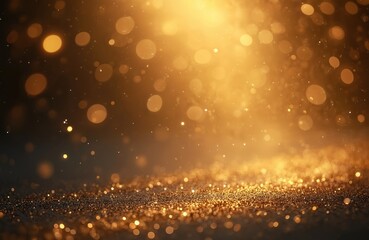 Aufkleber - Abstract golden glitter background with bokeh effect. Sparkling golden particles, light effects on dark backdrop. Festive backdrop for celebrations, New Year, Christmas, luxury designs.