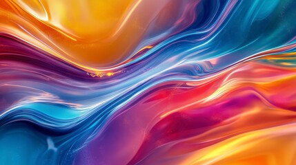 Fototapete - Abstract vibrant swirling colors, dynamic fluid motion, dynamic energy, smooth texture, bright hues, orange, blue, pink, purple, red, yellow, design element, background.
