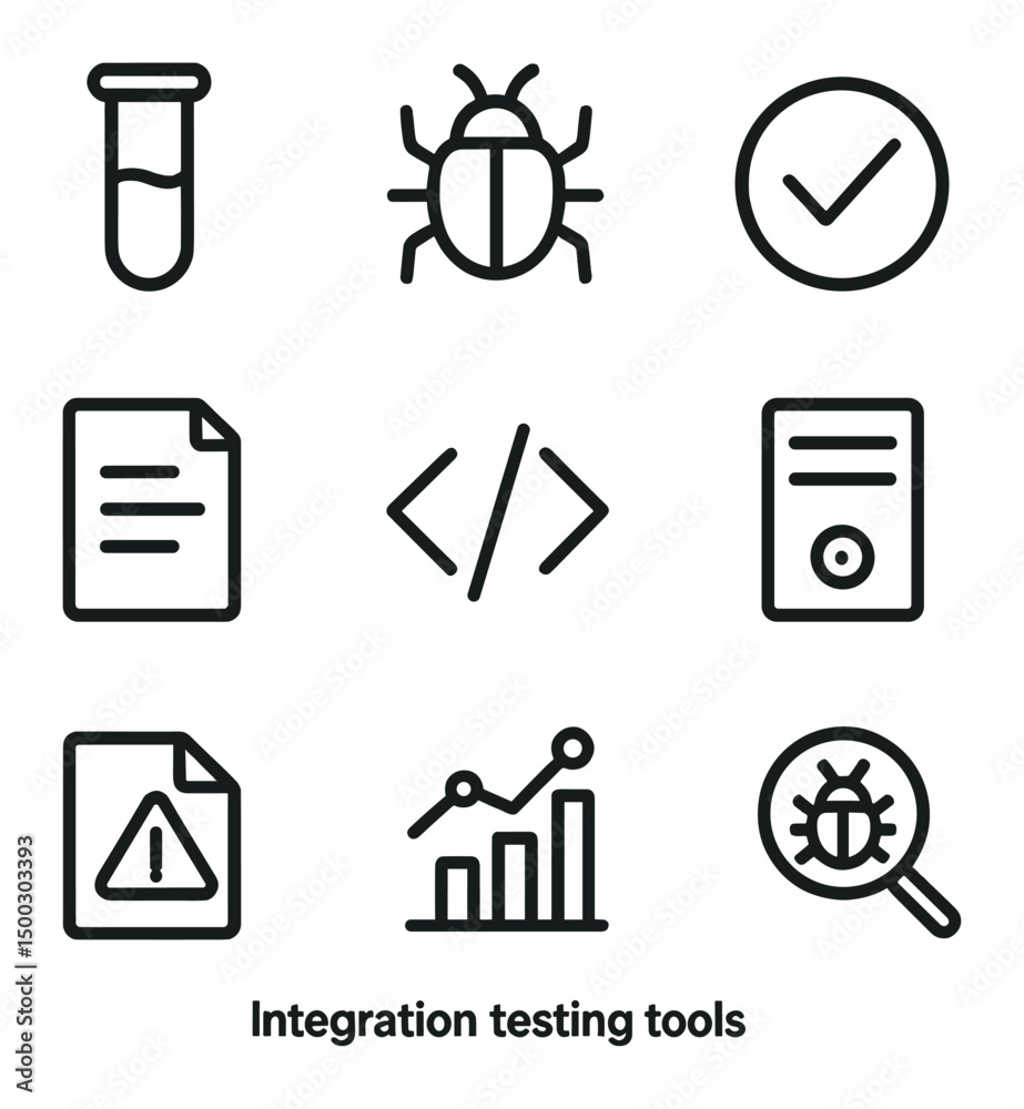 Integration Testing Tools Icons. Outline icon set of integration ...