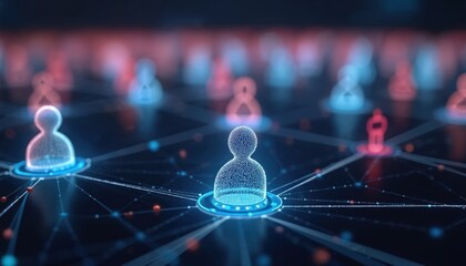 Leinwandbilder - Illustration interconnected network of digital users. Data privacy concept highlights connections, security. Cyber protection, information flow visualization tech, data security, online safety, data