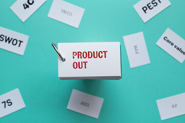 Poster - There is word card with the word Product out. It is as an eye-catching image.