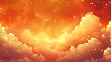 Poster - Golden sunset cloudscape with sparkling stars.