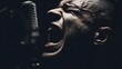 © Fábio Cardoso - Close-up of an Intense Male Vocalist Screaming into a Studio Microphone in Darkness