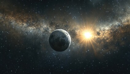 cosmic scene, moon, sun, galaxy. stars, nebulae, in deep space