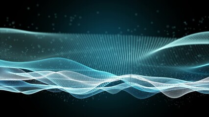 Poster - Futuristic video animation with particle wave object in slow motion, 4096x2304 loop 4K