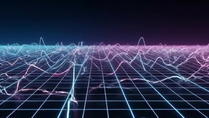Aufkleber - Abstract 3D Render of Sound Waveforms Animated on a Neon Glowing Grid