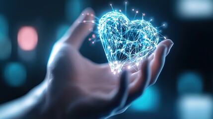 Poster - capturing the essence of love digital heart in hand virtual space 3d visualization futuristic enviro